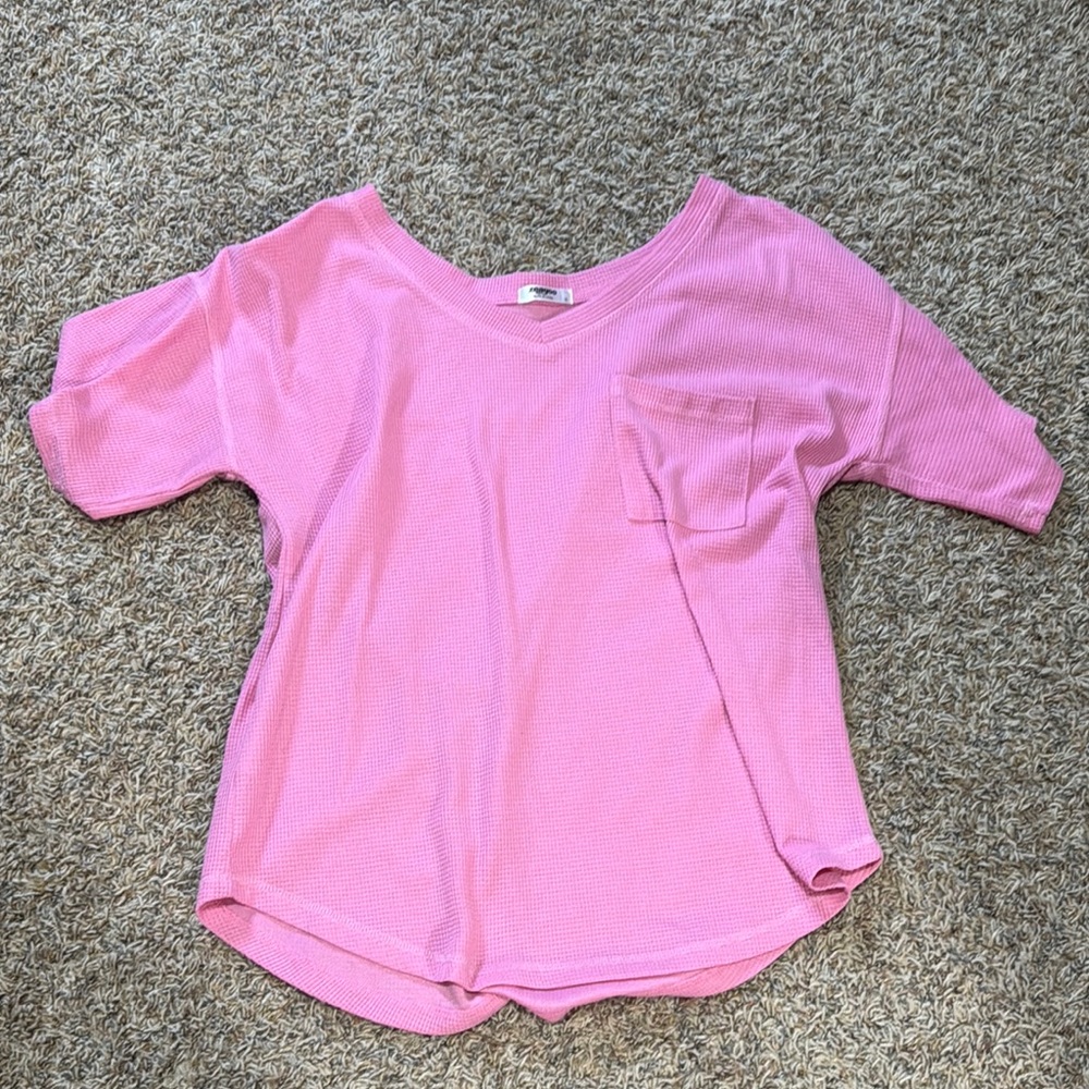 Zeagoo Pink Textured V-Neck Top